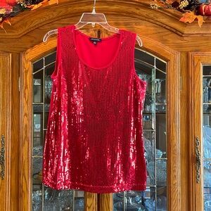 Notations Red Sequined Sparkly Top Great Holiday Top Shirt Size Large
